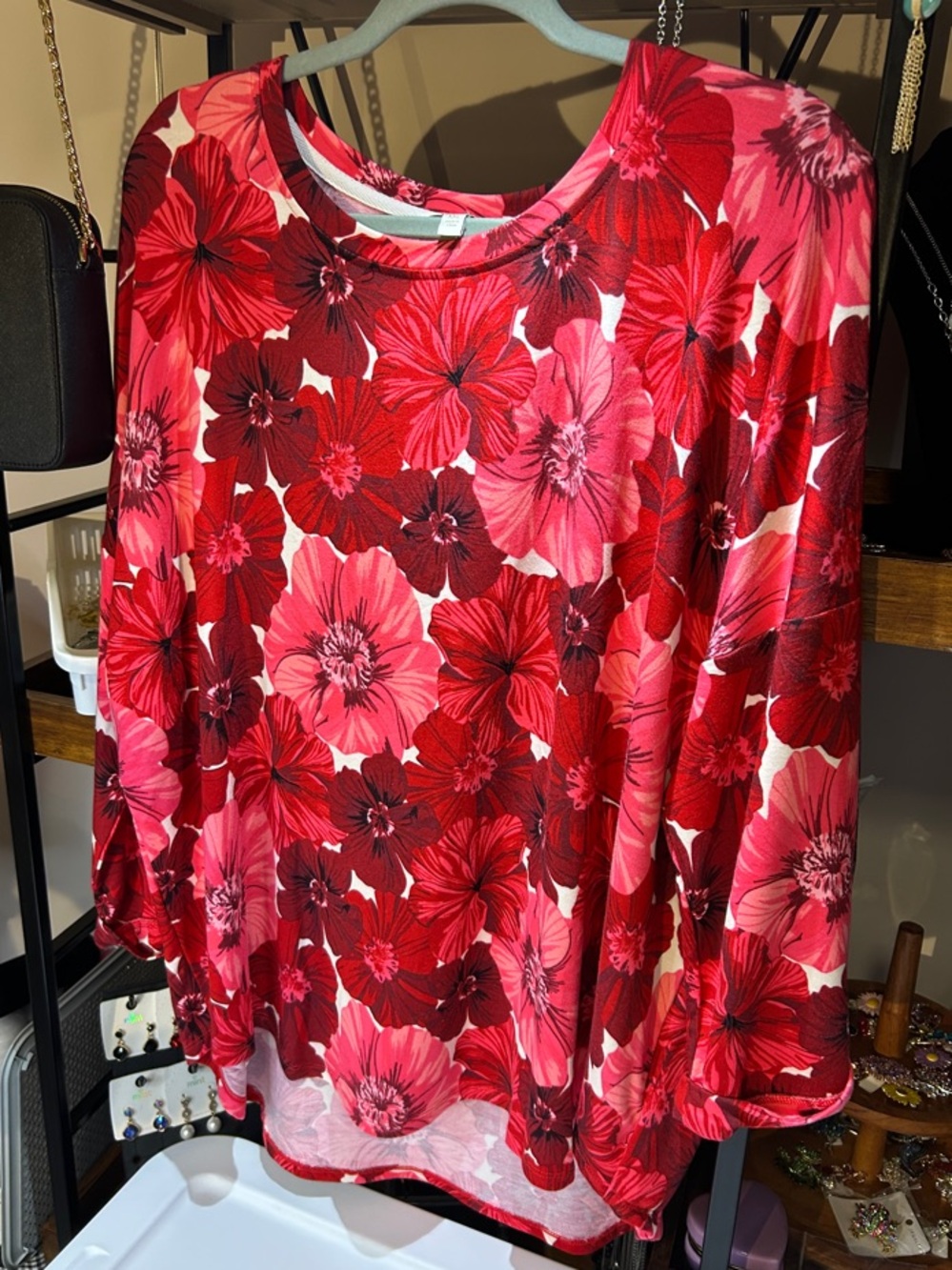 crown & ivy Red and Pink Floral Long Sleeve Tee